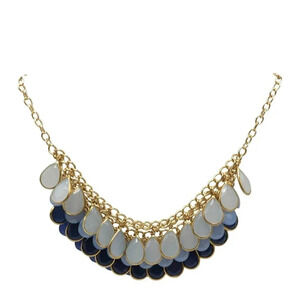 Charming Charlie Three Blue Toned Acrylic Bib Bling Necklace 21"